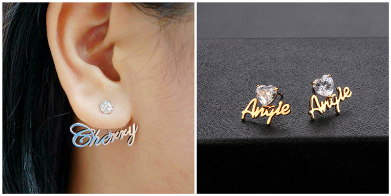 block letter name earrings studs wholesale suppliers, custom name earring maker, nameplate studs factory